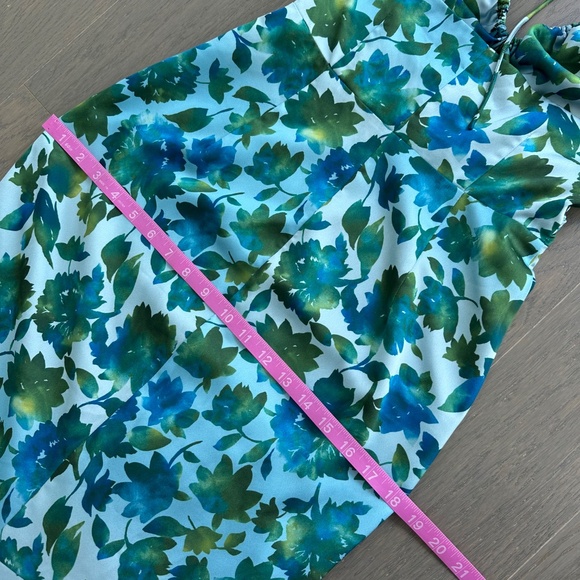 AMUR Edie High Low Tie Neck Gown in Cerulean Blue Lotus Block Print  - SIZE 2 - Picture 14 of 15